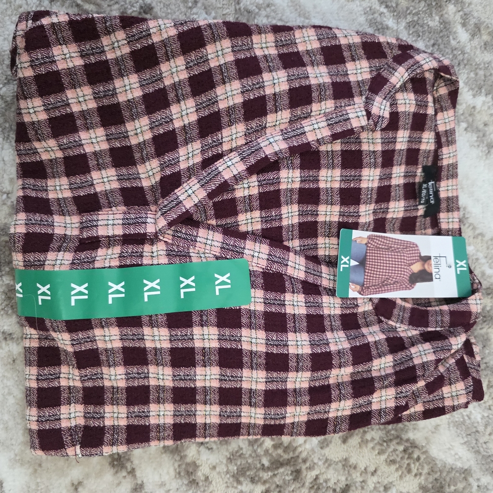 Felina Plaid Blouse in Burgundy and Pink